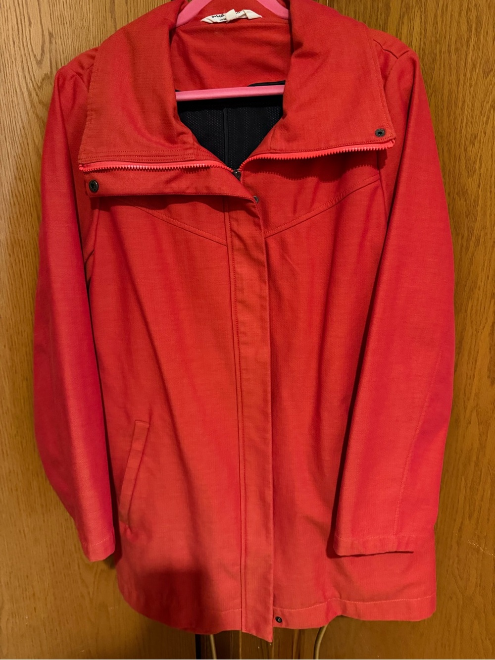 Women’s Red-orange Coat with Stand Collar MISSING HOOD